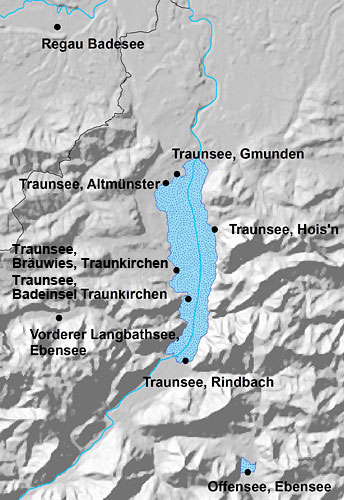 Landkarte der Seen im Großraum Traunsee