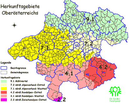 Karte Herkunftsgebiete Oberösterreichs 