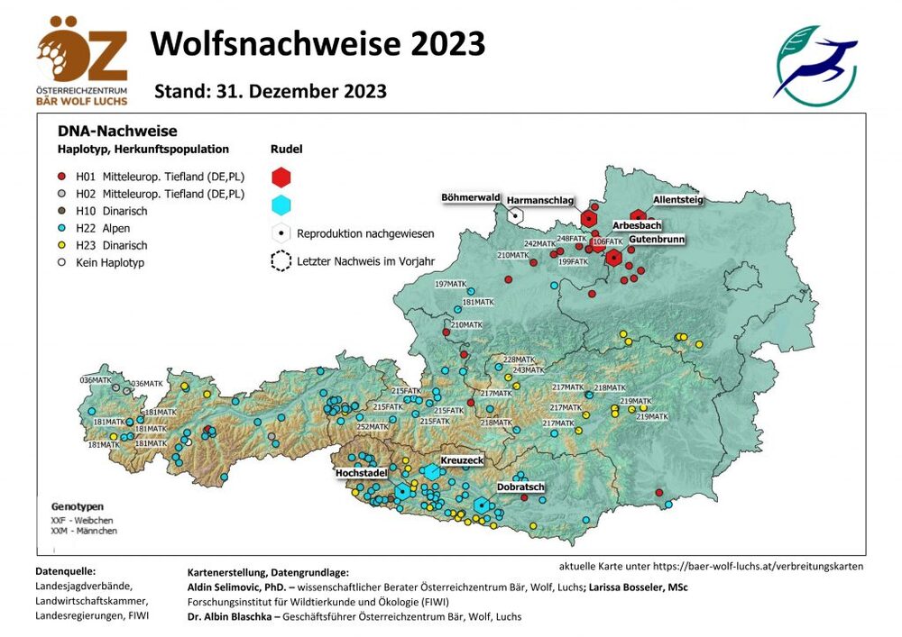 Wolfsnachweise 2023 - Stand 31.12.2023