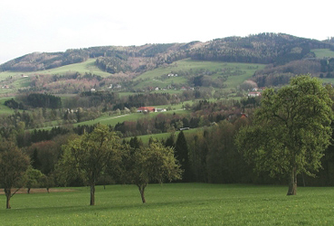 Blick auf den Damberg-Spadenbergzug und das Wiesengebiet von Unterwald von Gmain aus 2,1 km ostnordöstlich von St. Ulrich bei Steyr 