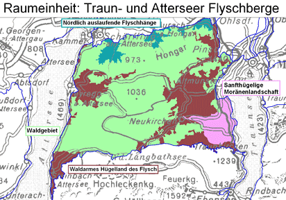 Karte: Raumeinheit Traun- und Atterseer Flyschberge
