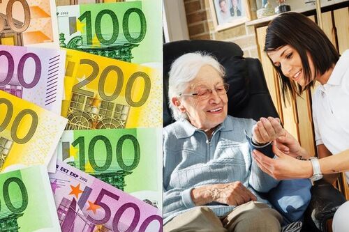 Pflegerin mit älterer Frau, Geldscheine