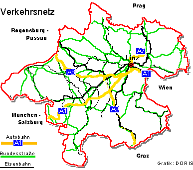 Oberösterreichkarte mit Verkehrsnetz
