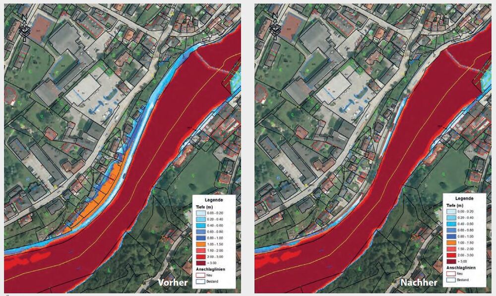 Überflutungsflächen Vergleich für den Hochwasserschutz Grünburg