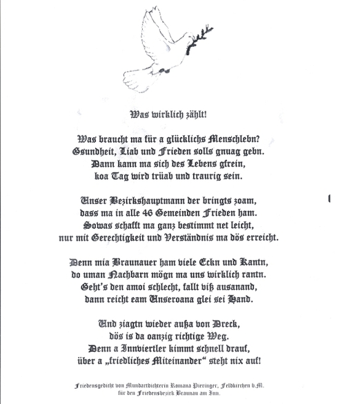 Friedensgedicht der Gemeinde Feldkirchen bei Mattighofen