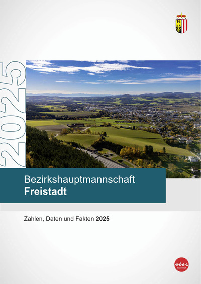 Broschüre Zahlen, Daten und Fakten 2025 samt Foto von Freistadt
