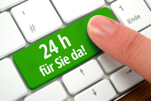 Tastatur mit dem Spruch 24h für Sie da!