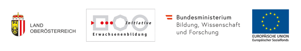Bild vergrößern: Logos: Land OÖ; Bundesministerium für Bildung, Wissenschaft und Forschung; Europäischer Sozialfonds Logos: Land OÖ; Bundesministerium für Bildung, Wissenschaft und Forschung; Europäischer Sozialfonds