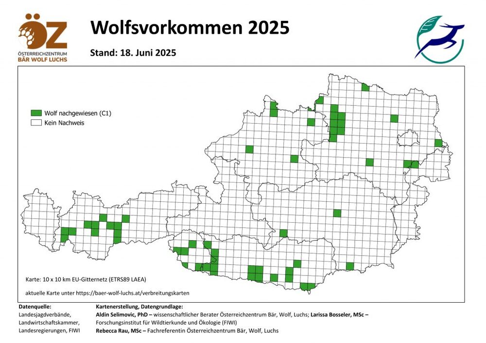 Bild vergrößern: Wolfsvorkommen Stand 18.06.2025 Wolfsvorkommen Stand 18.06.2025