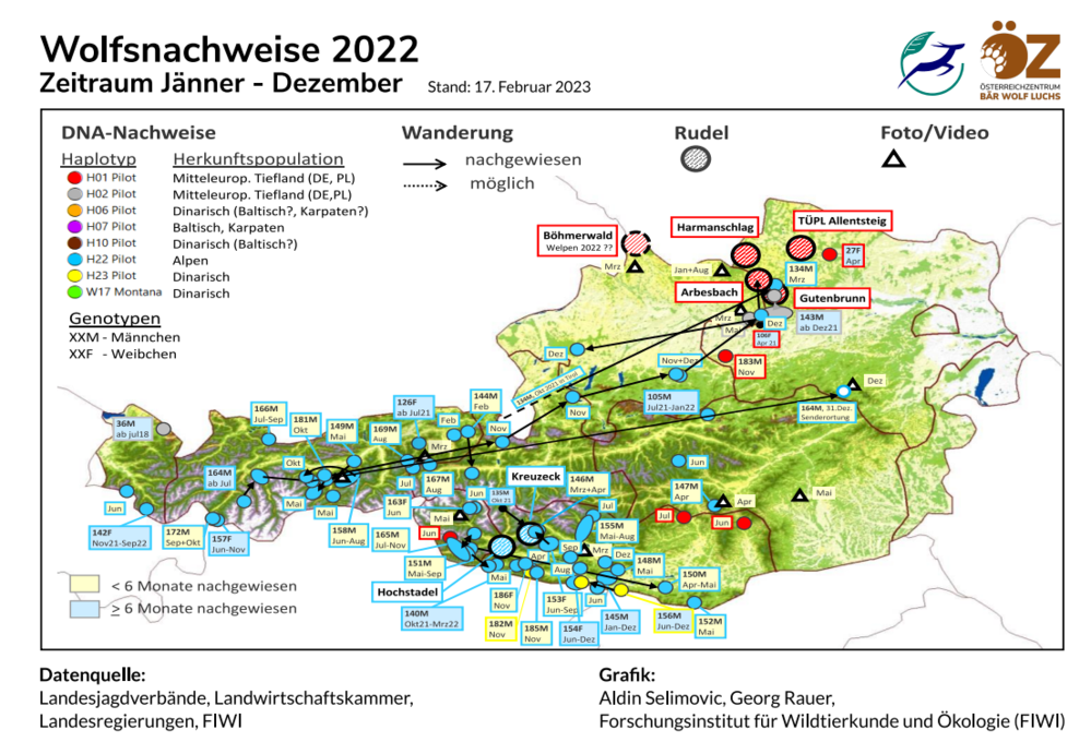 Wolfsnachweise 2022 - Stand 17.02.2023