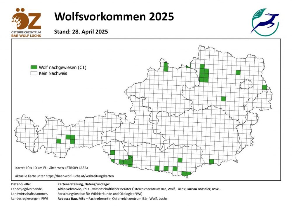 Bild vergrößern: Wolfsvorkommen Stand Ende April 2025 Wolfsvorkommen Stand Ende April 2025