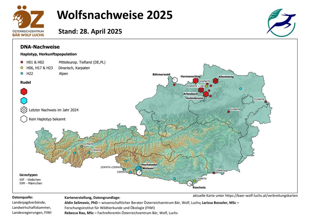 Bild vergrößern: Wolfnachweise Stand Ende April 2025 Wolfnachweise Stand Ende April 2025