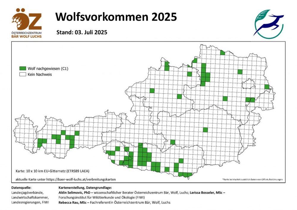 Wolfsvorkommen 2025 - Stand 03.07.2025