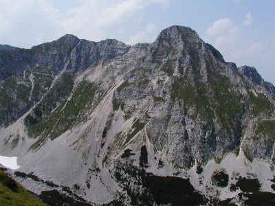 Blick auf Eiskar und Kleinen Pyhrgas vom Aufstieg zum Scheiblingstein aus 