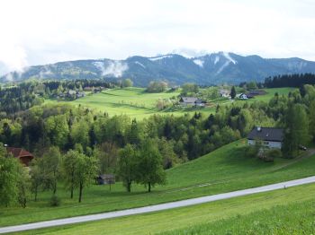 Blick von Limberg auf die Rodungsinsel Schwarzenbach, im Hintergrund die Nordabhänge von Kleinem Hollerberg und Hochplettspitz 