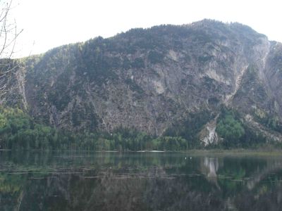 Der Almsee mit steil abfallenden Felswänden 