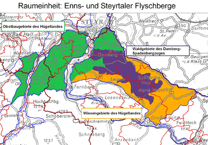 Karte: Raumeinheit Enns- und Steyrtaler Flyschberge