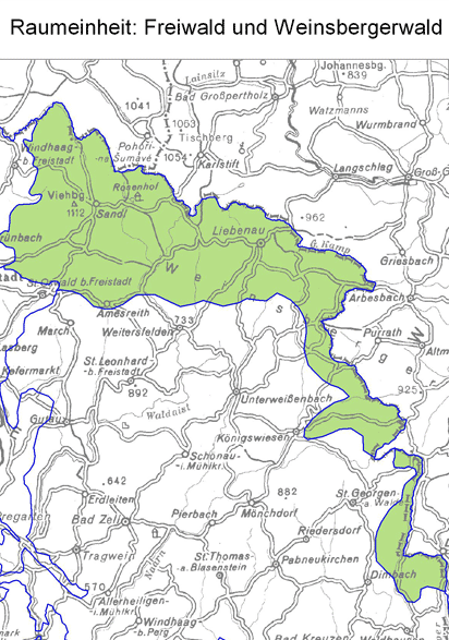 Karte: Raumeinheit Freiwald und Weinsberger Wald