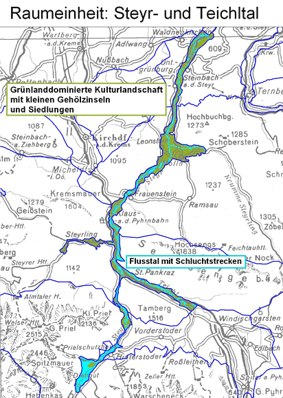 Karte: Raumeinheit Steyr- und Teichltal