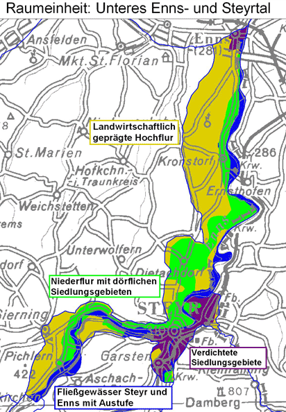 Karte: Raumeinheit Unteres Enns- und Steyrtal