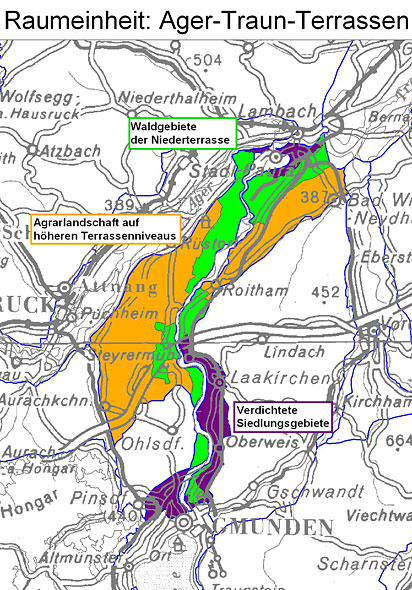 Karte: Raumeinheit Ager-Traun-Terrassen