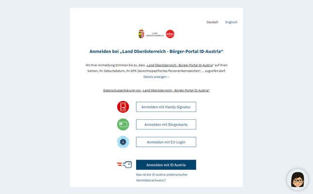 Auswahl der Anmeldemöglichkeiten
