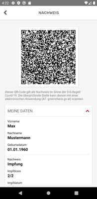 MeinOÖ App: QR-Code eines 3-G-Nachweises