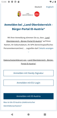 Auswahl der Anmeldemöglichkeit