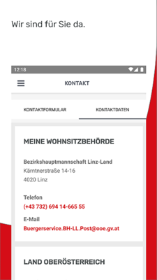 Kontaktdaten in der Mein OÖ App