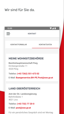 Kontaktdaten aus der App Mein OÖ