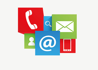 Icons für Kontakte: Telefon, E-Mail, Brief