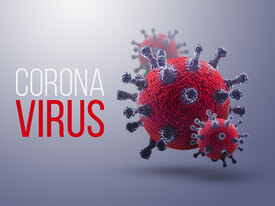 Drei rote Coronaviren stark vergrößert