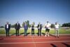 v.l.: Franz Schiefermair, Präsident der Sportunion OÖ, Oberbank-Generaldirektor Dr. Franz Gasselsberger, Wirtschafts- und Sport-Landesrat Markus Achleitner, Verena Preiner, Landeshauptmann Mag. Thomas Stelzer, Lukas Weißhaidinger, Günther Weidlinger, Präsident des Leichtathletikverbandes OÖ.