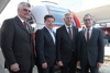 Josef Kinast (Siemens AG Österreich), Landeshauptmann-Stv. Reinhold Entholzer, Bundesminister Alois Stöger und Paul Sonnleitner (ÖBB-Personenverkehr Oberösterreich)