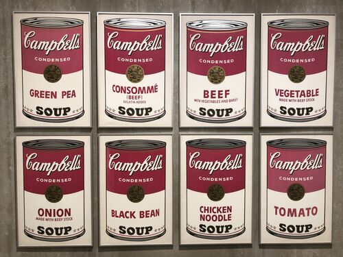 Ausstellungsstück „Campbell’s Soup“, Andy Warhol, aus der Albertina Wien,  im Schlossmuseum Linz