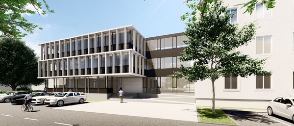 Voransicht des modernisierten und erweiterten Gebäudes der Bezirkshauptmannschaften Grieskirchen und Eferding.