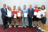 v.l.: Wirtschafts- und Sport-Landesrat Markus Achleitner, Vasile Lehaci (Betreuer Kanu), Bettina Plank (Karate), Viktoria Schwarz (Kanu), Ana Roxana Lehaci (Kanu), Shamil Borchashvili (Judo), Landeshauptmann Mag. Thomas Stelzer, Daniel Allerstorfer (Judo), Liu Jia (Tischtennis) und Anja Oyrer (Physiotherapeutin)