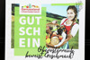 Gutschein, Bild mit Frau im Dirndlkleid, die einen Korb mit Lebensmittel präsentiert, Aufschrift Genussland Oberösterreich, Oberösterreich beweist Geschmack!