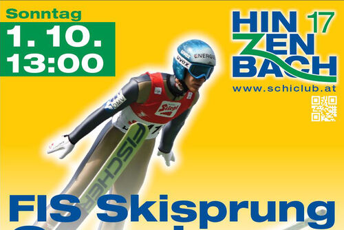 Plakat zur Veranstaltung: Skispringer und Aufschrift Sonntag 1. 10. 13 Uhr, Hinzenbach 17