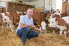 Agrar-Landesrat Max Hiegelsberger mit einigen Kälbern im Stall