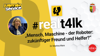 Illustration Mädchen mit Kopfhörern, Oberösterreich-Wappen, Foto von Martina Mara, Aufschrift #realt4lk, Mensch, Maschine – der Roboter: zukünftiger Freund und Helfer?