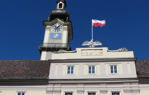 Foto vom Linzer Landhausturm mit Flagge