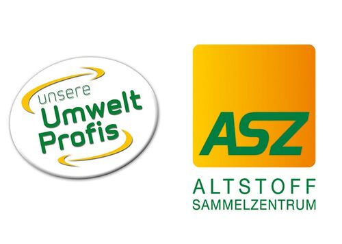 Logos der Abfallwirtschaft Oberösterreichs, Aufschrift: Unsere Umwelt Profis und ASZ Altstoffsammelzentrum
