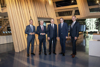 Landesrat Dr. Wolfgang Hattmannsdorfer, MMag. Klaus Luger, Landeshauptmann Mag. Thomas Stelzer, Dr. Stefan Koch und Christian Mader stehen nebeneinander in einem Ausstellungsraum des Ars Electronica Centers