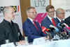 v.l.: Dr. Siegmund Gruber, LASK-Präsident, Landeshauptmann Mag. Thomas Stelzer, Wirtschafts- und Sport-Landesrat Markus Achleitner, MMag. Klaus Luger, Bürgermeister der Landeshauptstadt Linz.