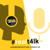 Illustration Mädchen mit Kopfhörern, Symbol für Mikrofon, Aufschrift #realt4lk Jugendservice des Landes OÖ