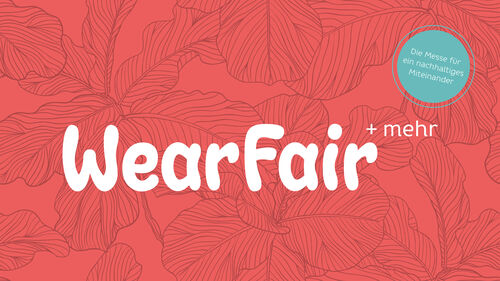 Logo der WearFair Messe, Blätter und Aufschrift WearFair und Mehr