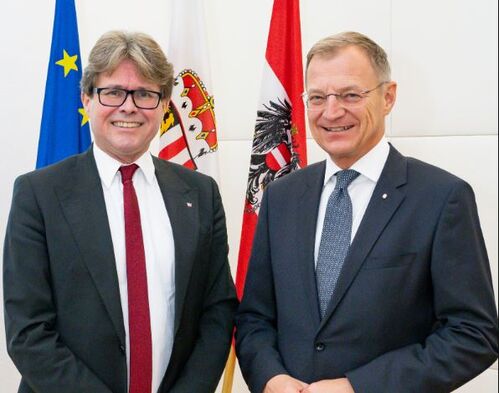 Bildungsminister Dr. Martin Polaschek und Landeshauptmann Mag. Thomas Stelzer im Landhaus in Linz. 