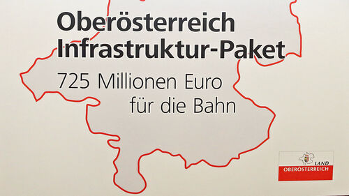 Das Logo zum Infrastrukturpaket – „725 Millionen Euro für die Bahn“