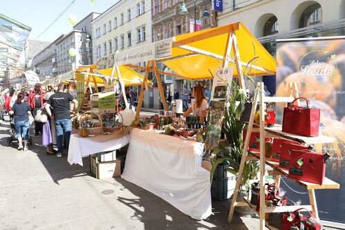 Mehrere Stände auf der Genusslandstraße mit verschiedenen Produkten